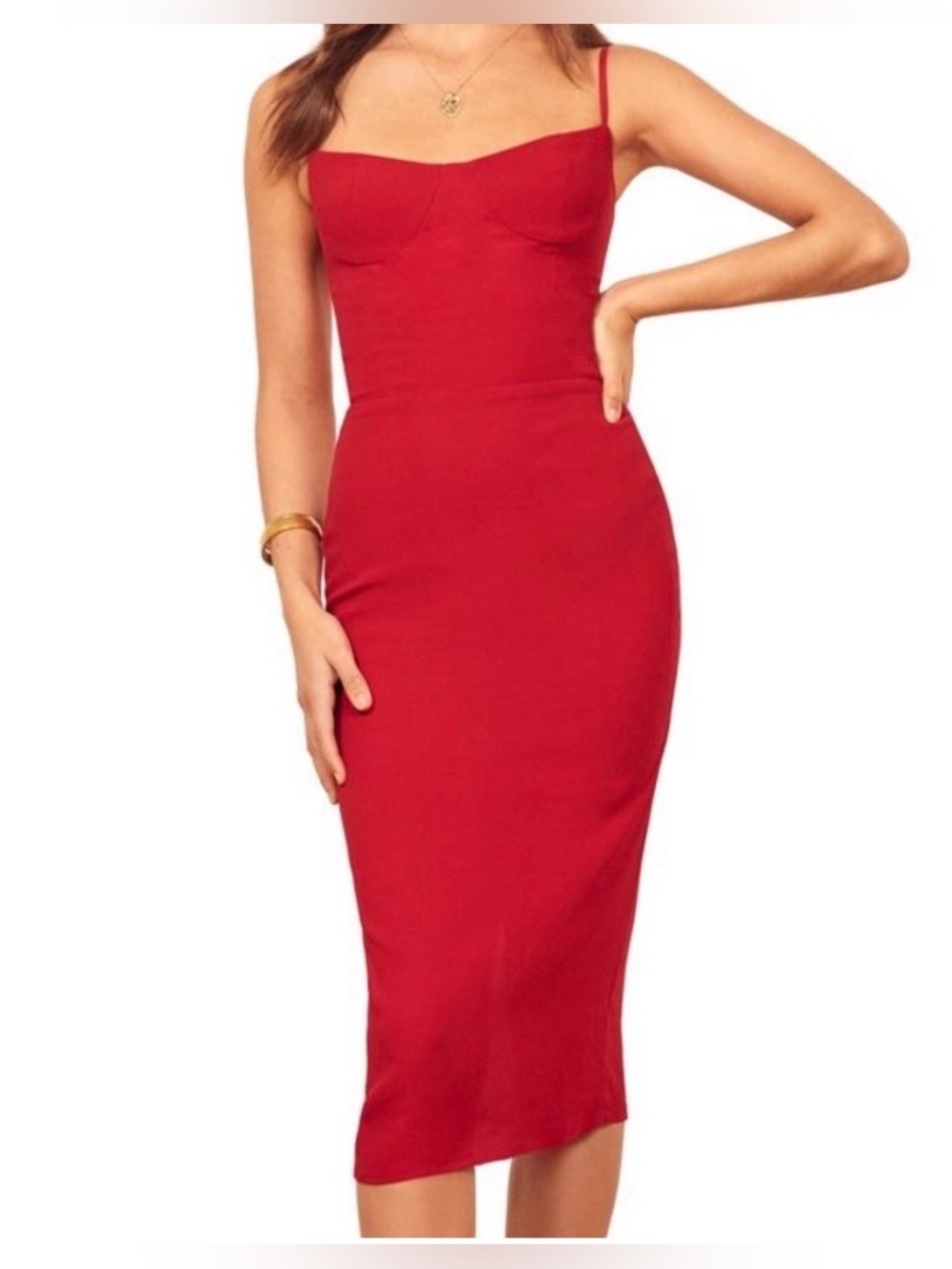 Reformation Isabel Sheath Dress in red cherry midi size 4 - Picture 7 of 10
